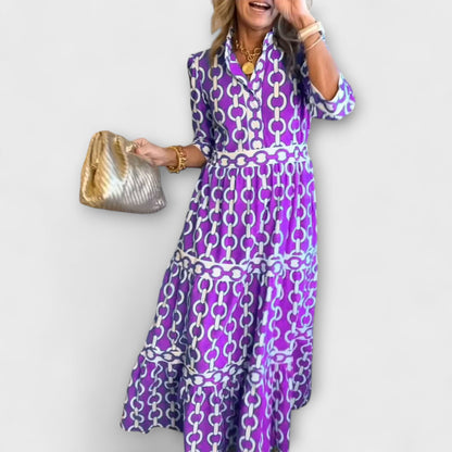 Women's Midi Dress with Chain Pattern and Sleeveless Design