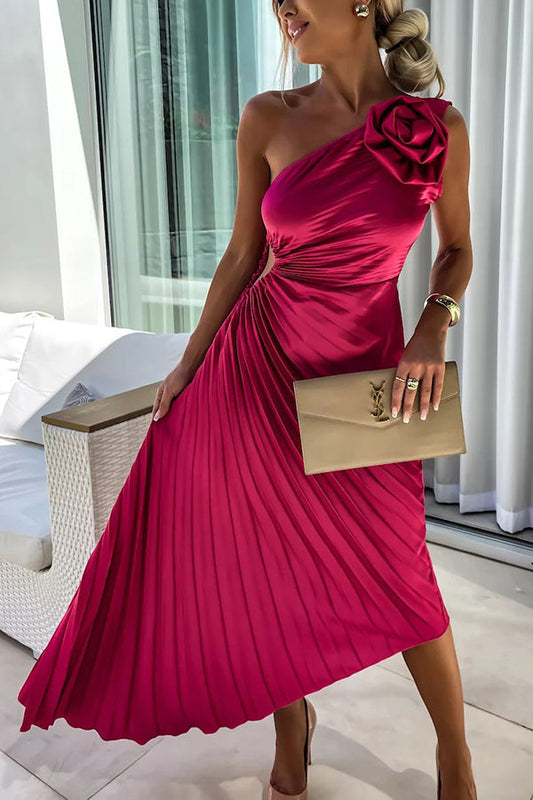 Women's Flowy Draped Cocktail Dress with Floral Design and Elegant Silhouette