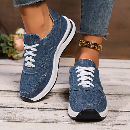 Women's Sneakers with Denim Fabric and Supportive Design