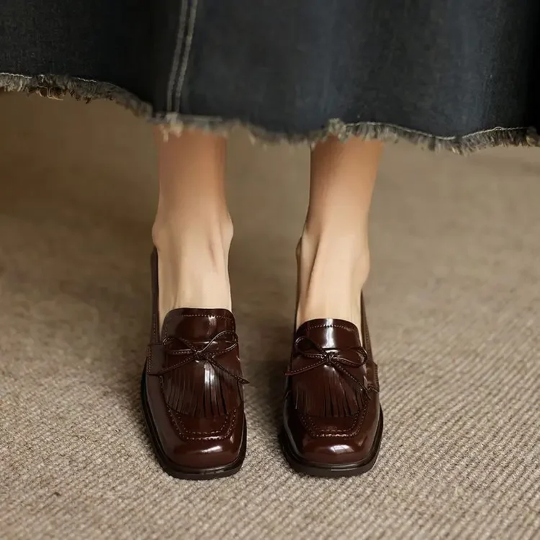 Women's Tassel Loafer Pumps with Block Heel and Round Toe