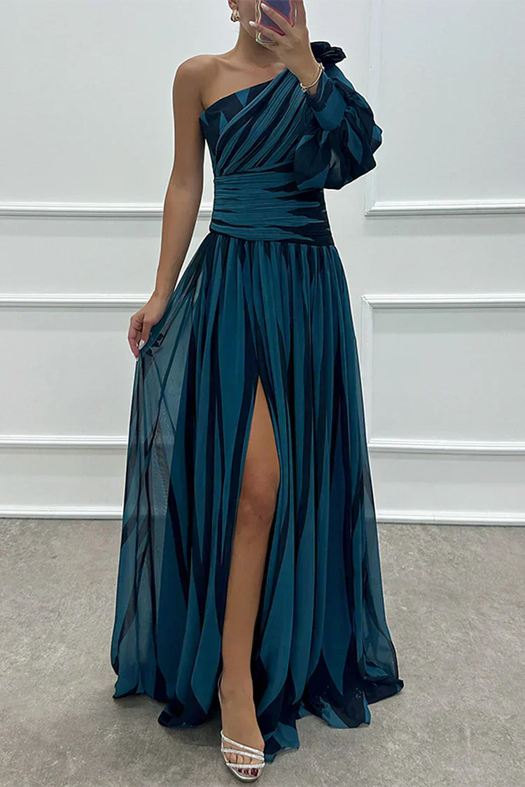 Women's Striped One Shoulder Maxi Dress with Flowing Design and Versatile Style