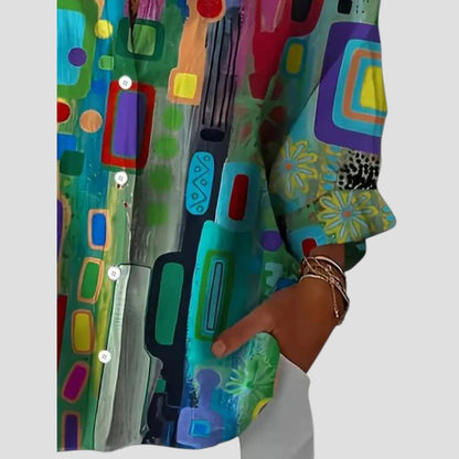 Women's Blouse with Geometric Pattern and Short Sleeves