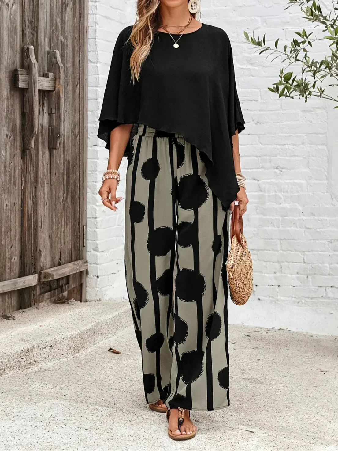 Tessa | 2 Piece Set with Batwing Top and Wide Leg Trousers