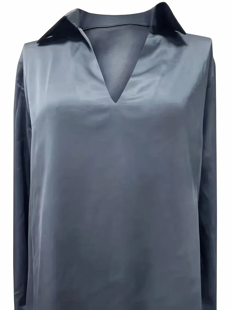 Women's V-Neck Blouse with Satin Finish and Elegant Design