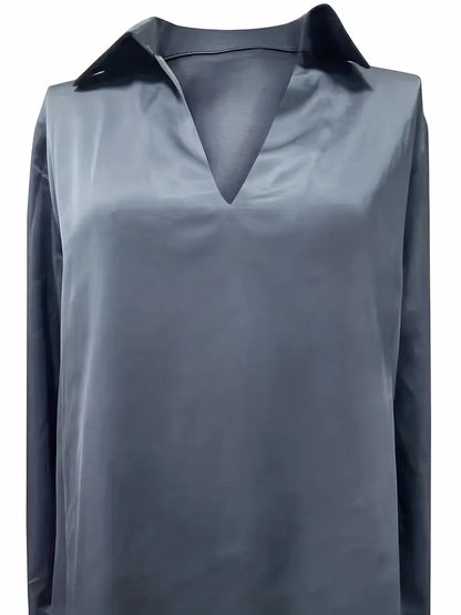 Women's V-Neck Blouse with Satin Finish and Elegant Design