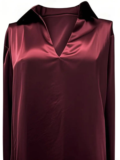 Women's V-Neck Blouse with Satin Finish and Elegant Design