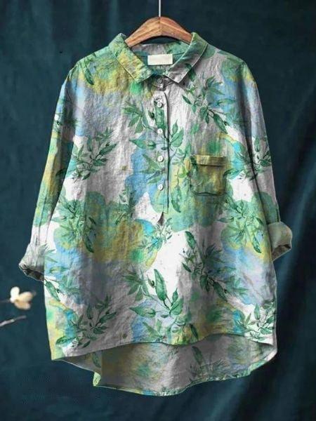 Women's Floral Blouse with Short Sleeves and Lightweight Fabric
