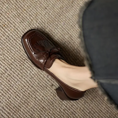 Women's Tassel Loafer Pumps with Block Heel and Round Toe