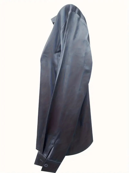 Women's V-Neck Blouse with Satin Finish and Elegant Design