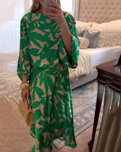 Jasmine | Two-Piece Printed Set with Lantern Sleeves