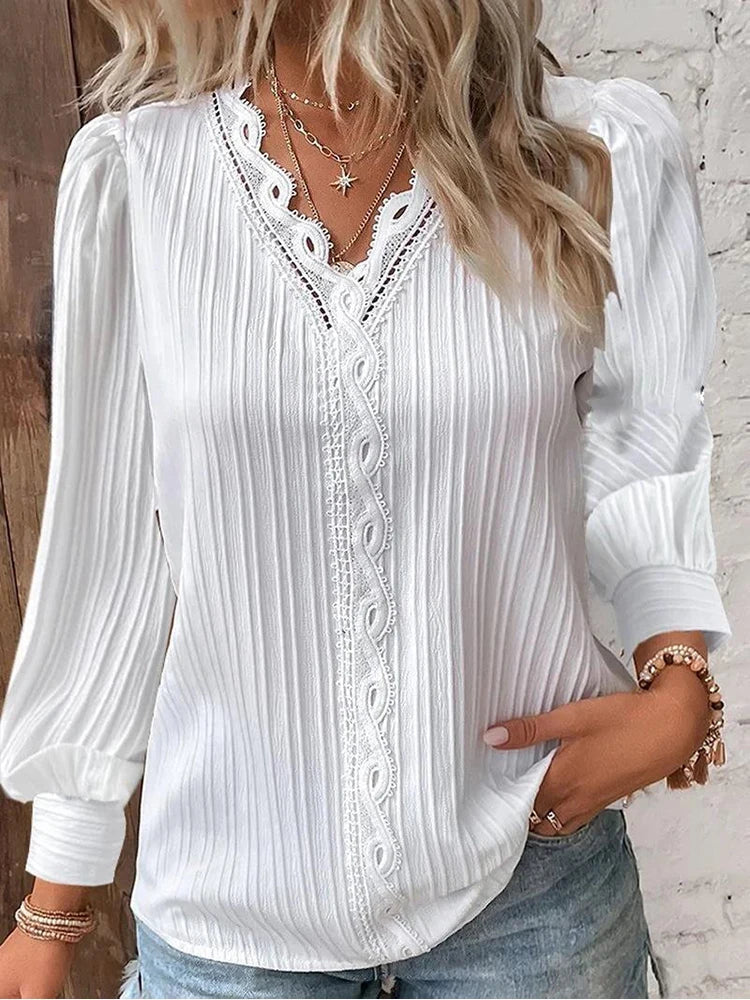 Women's Blouse with Chiffon and Lace Accents
