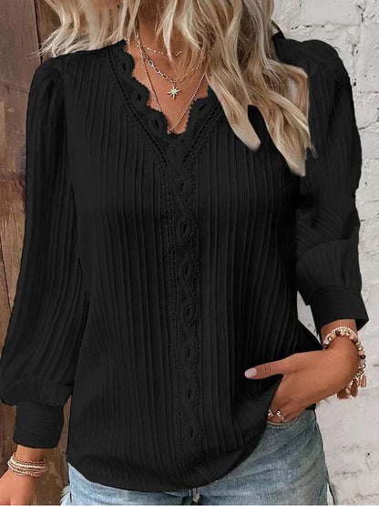 Women's Blouse with Chiffon and Lace Accents