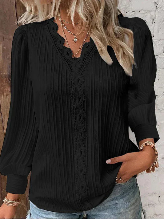 Women's Blouse with Chiffon and Lace Accents