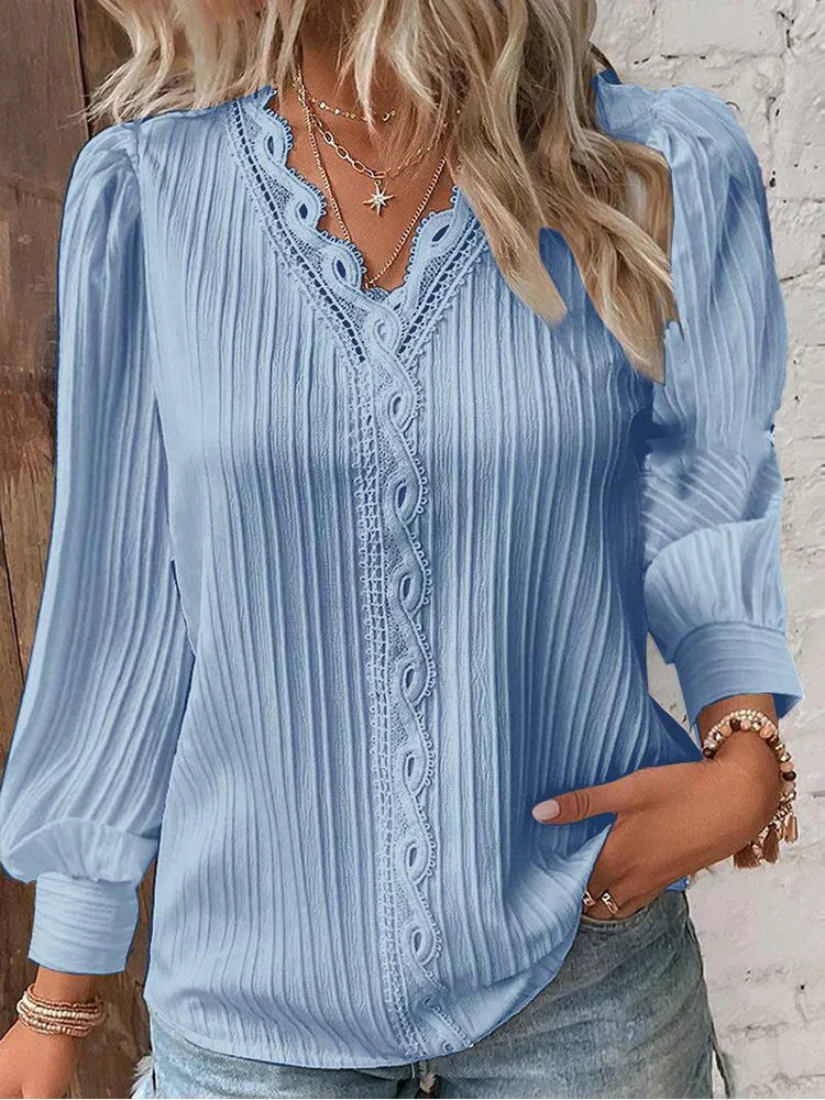 Women's Blouse with Chiffon and Lace Accents