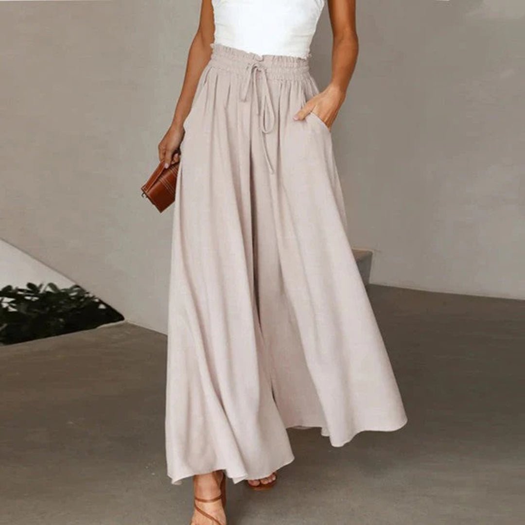 Oakley | High Waist Wide Leg Trousers with Smocked Waist and Relaxed Fit
