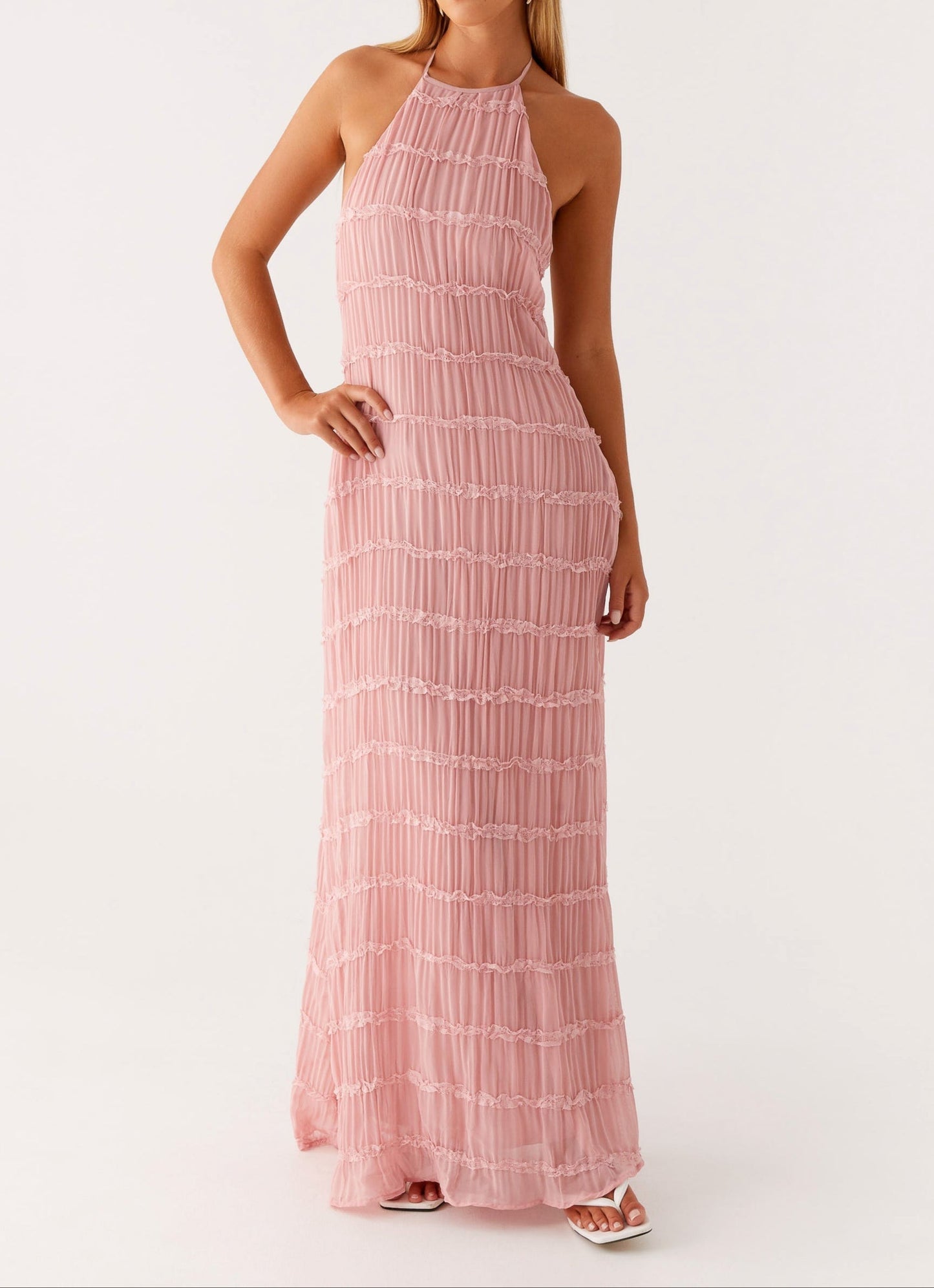 Luxurious Halter Premium Georgette Exquisitely Flowing For Upscale Occasions Maxi Dress