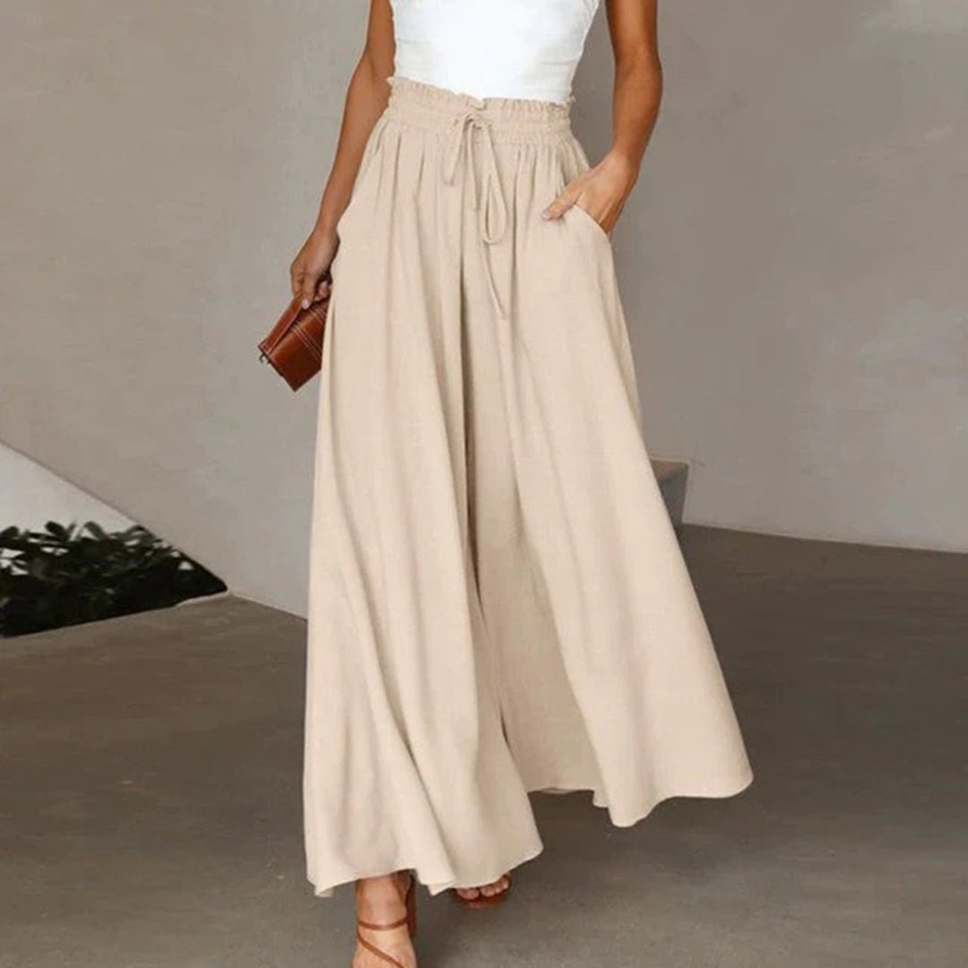 Oakley | High Waist Wide Leg Trousers with Smocked Waist and Relaxed Fit