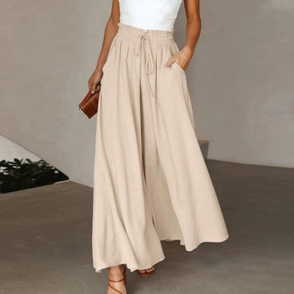 Oakley | High Waist Wide Leg Trousers with Smocked Waist and Relaxed Fit