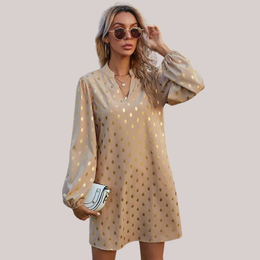 Women's Polka Dot Mini Dress with Short Sleeves and A-Line Cut