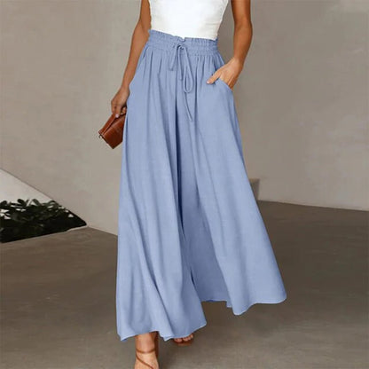 Oakley | High Waist Wide Leg Trousers with Smocked Waist and Relaxed Fit