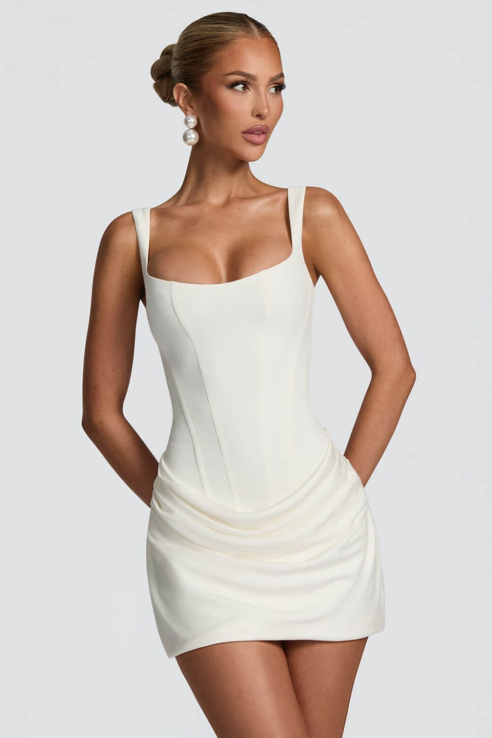 Bodycon Mini Dress – Corset Bodice, Ruched Hem for Women