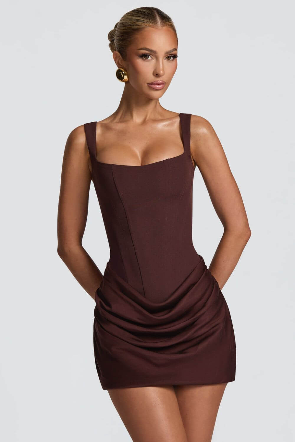 Bodycon Mini Dress – Corset Bodice, Ruched Hem for Women