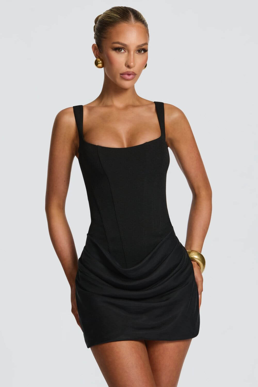 Bodycon Mini Dress – Corset Bodice, Ruched Hem for Women