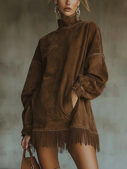 Women's Fringe Dress with Relaxed Fit and Versatile Style