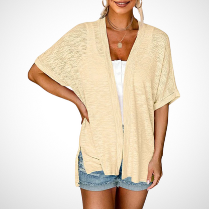 Women's Flowing Short Sleeve Cardigan with Open Front and Lightweight Design
