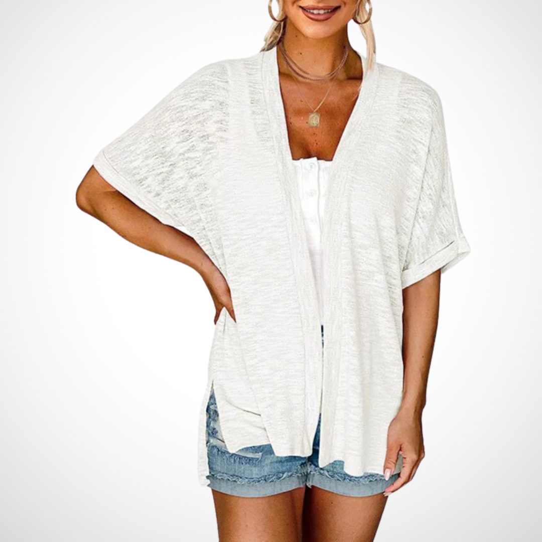 Women's Flowing Short Sleeve Cardigan with Open Front and Lightweight Design