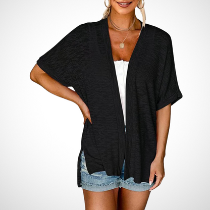 Women's Flowing Short Sleeve Cardigan with Open Front and Lightweight Design