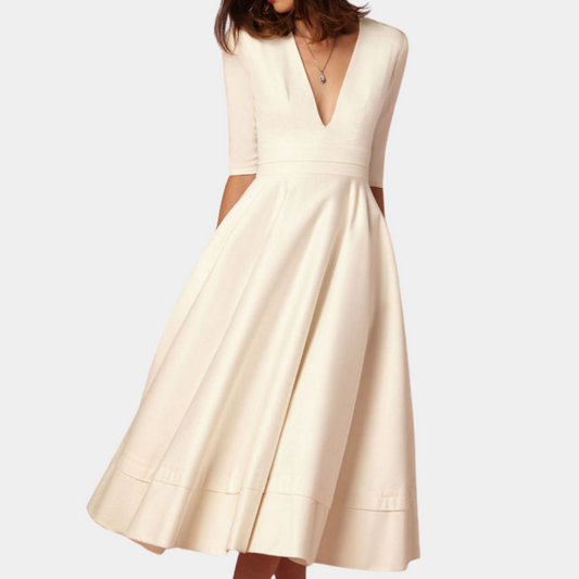Women's A-Line Midi Dress with Side Slit and Sleeveless Design