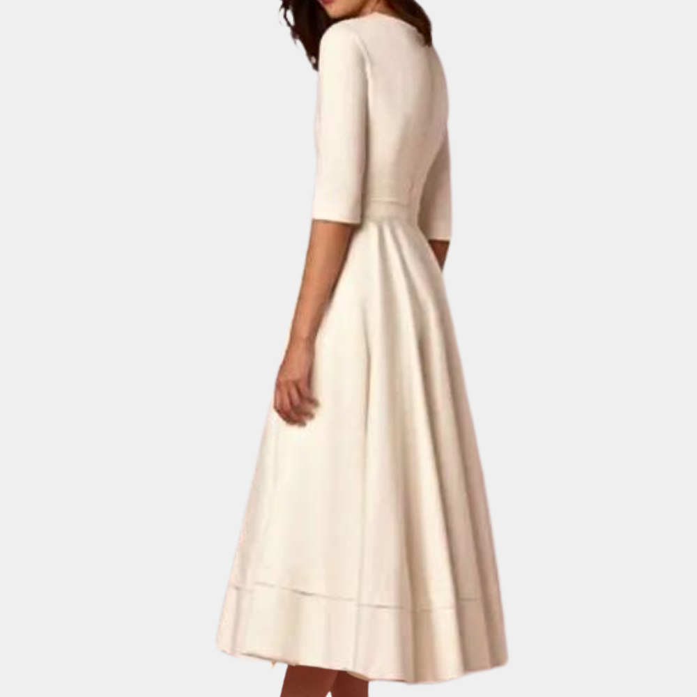 Women's A-Line Midi Dress with Side Slit and Sleeveless Design