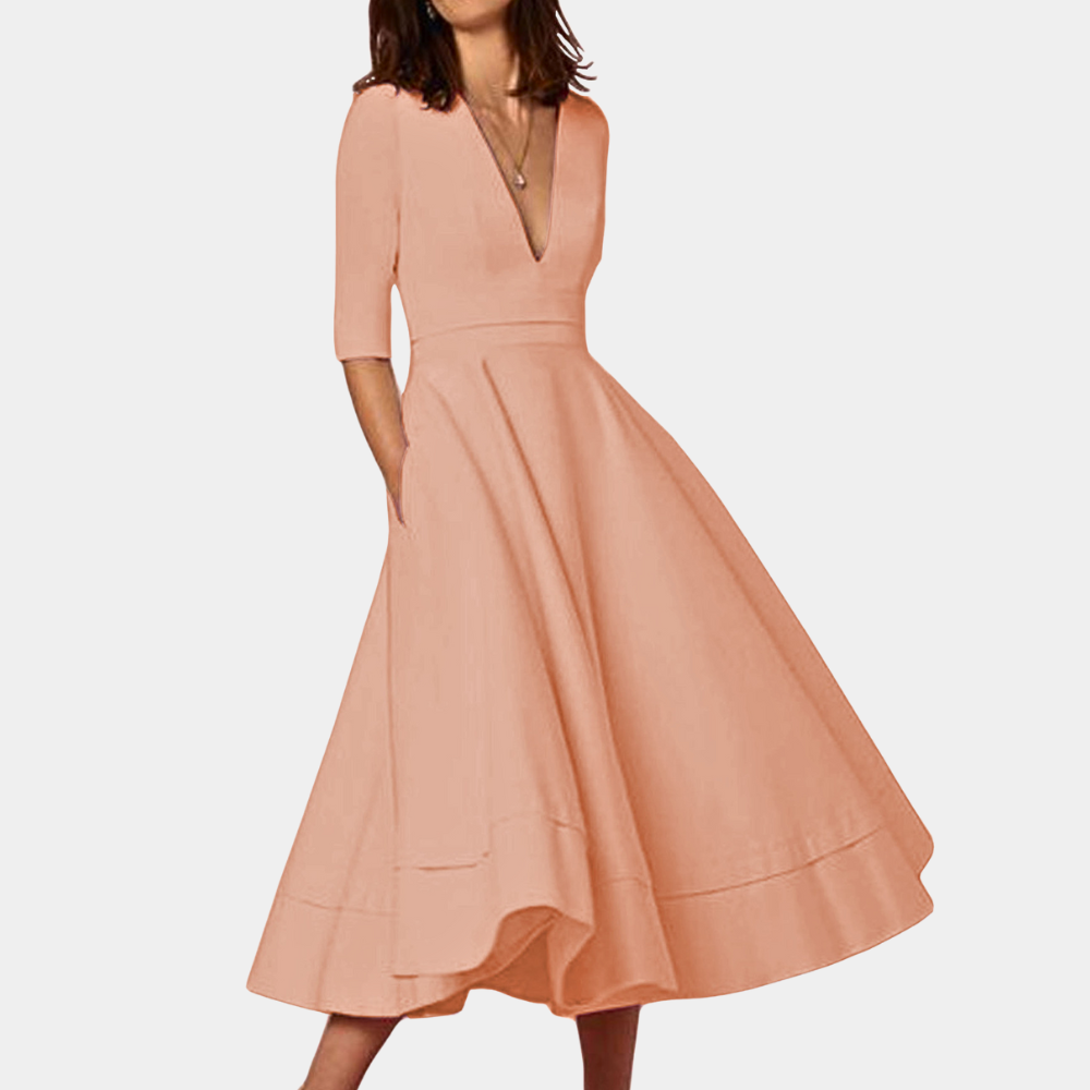 Women's A-Line Midi Dress with Side Slit and Sleeveless Design