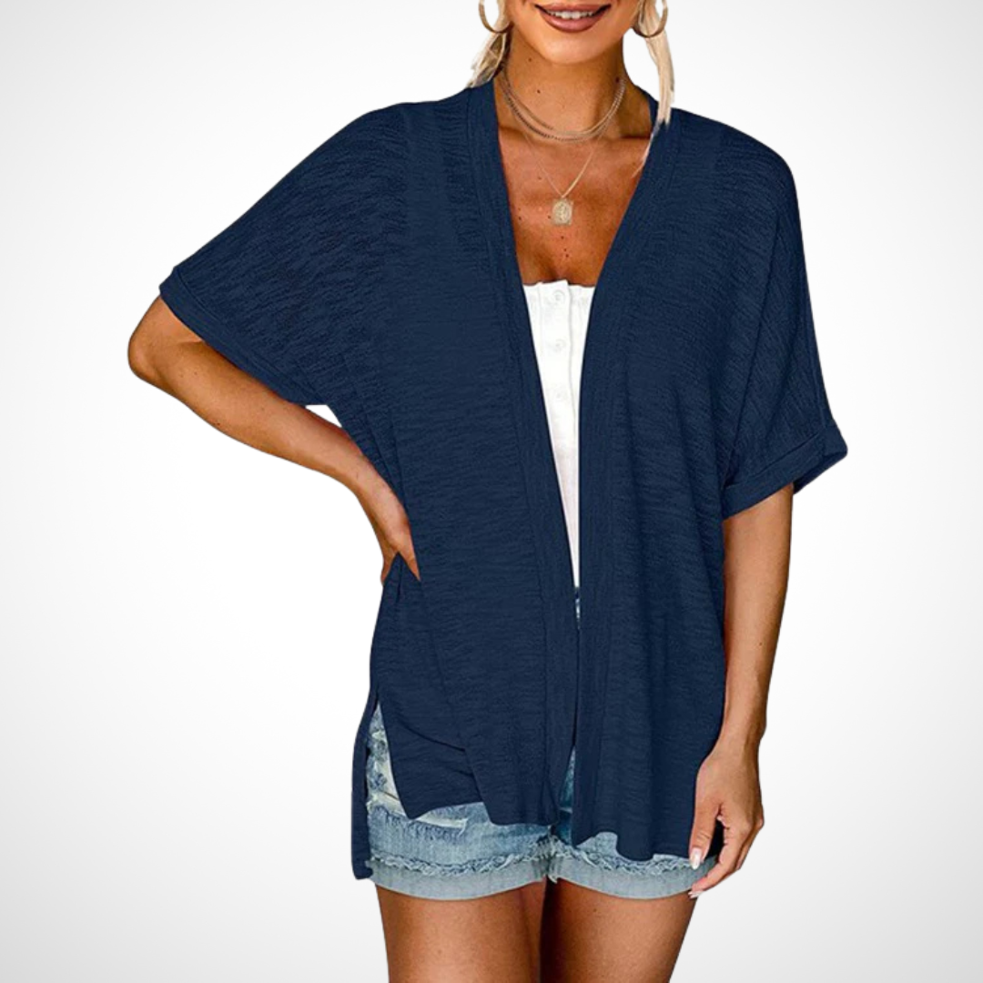 Women's Flowing Short Sleeve Cardigan with Open Front and Lightweight Design