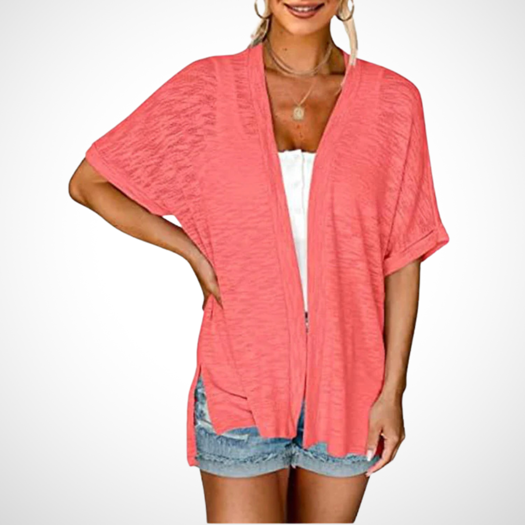 Women's Flowing Short Sleeve Cardigan with Open Front and Lightweight Design