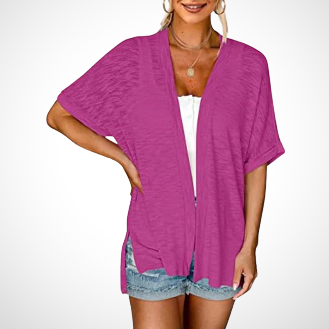 Women's Flowing Short Sleeve Cardigan with Open Front and Lightweight Design