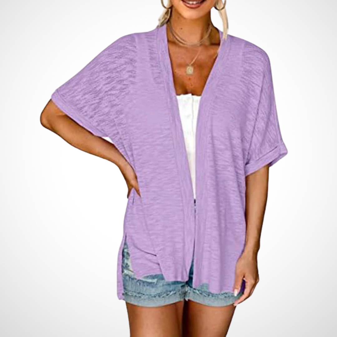 Women's Flowing Short Sleeve Cardigan with Open Front and Lightweight Design
