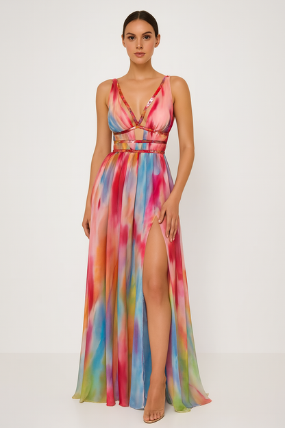 Women's Maxi Dress with Vibrant Print and Flowing Design
