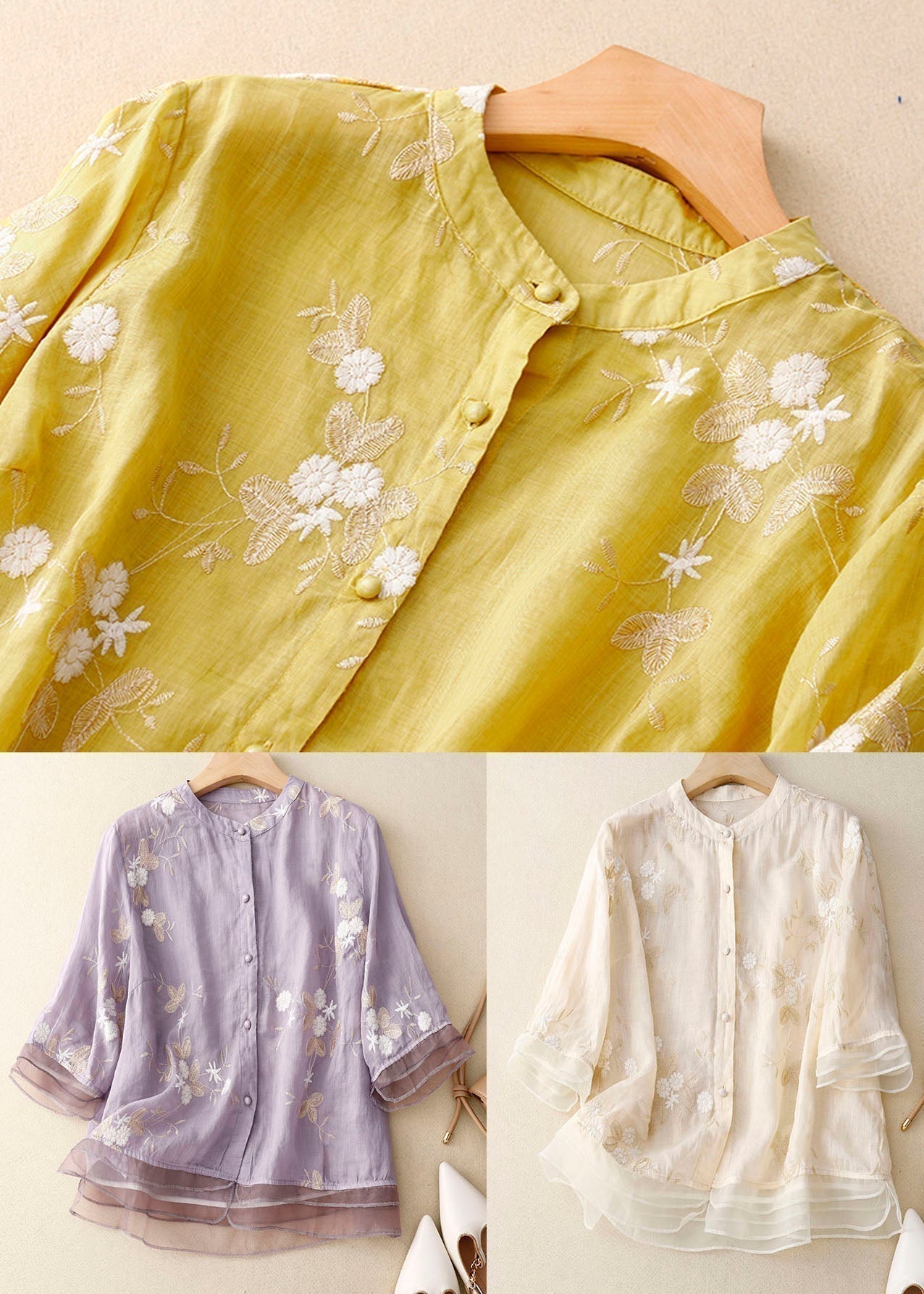 Women's Blouse with Floral Accents and Lightweight Fabric