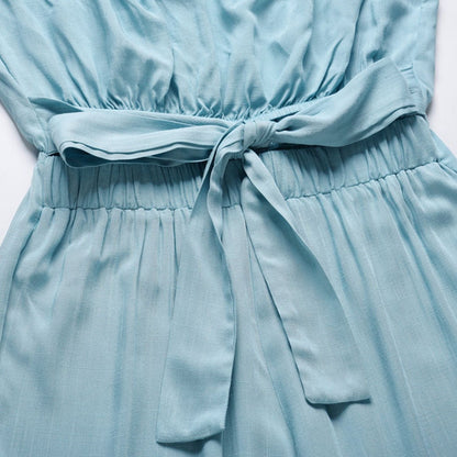 Women's Wide Leg Jumpsuit with Strapless Design and Tie Waist
