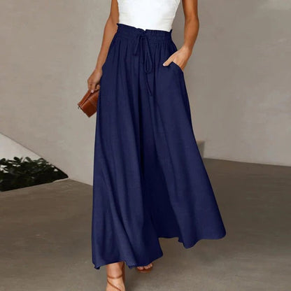 Oakley | High Waist Wide Leg Trousers with Smocked Waist and Relaxed Fit