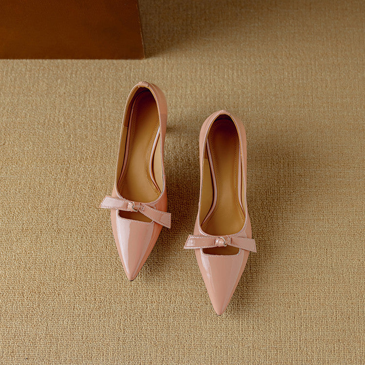 Women's Bow Detail Pumps with Pointed Toe and Kitten Heel