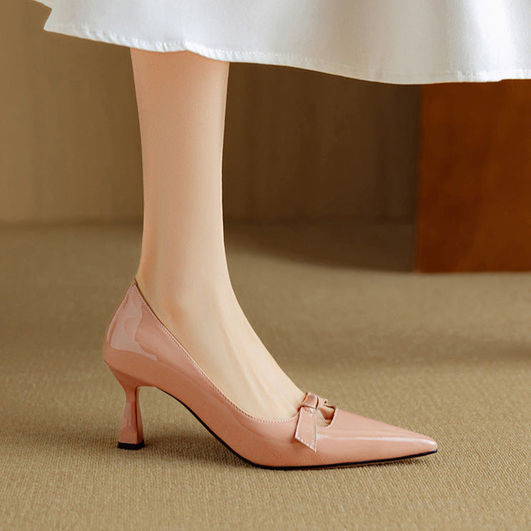 Women's Bow Detail Pumps with Pointed Toe and Kitten Heel