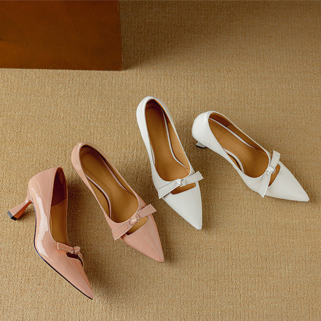 Women's Bow Detail Pumps with Pointed Toe and Kitten Heel