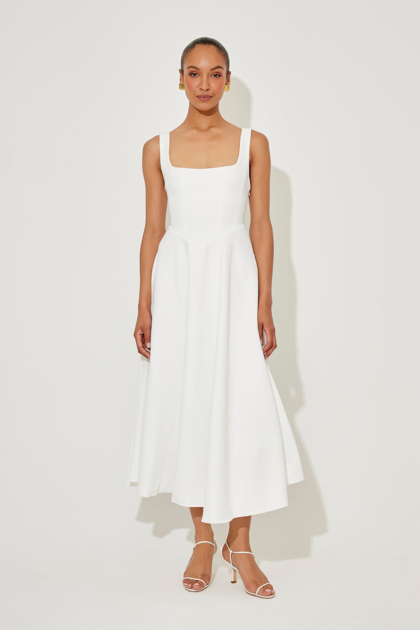 Women's Flowing Midi Dress with Adjustable Straps and Flared Hem