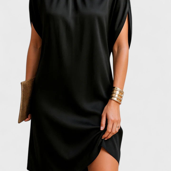 Women's Mock Neck Mini Dress with Split Sleeves and Versatile Style