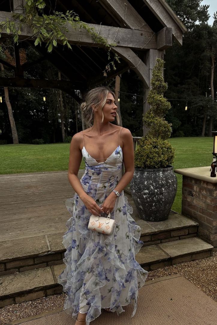 Elegant Lace Floral Maxi Dress With Flowing Silhouette Garden Wedding