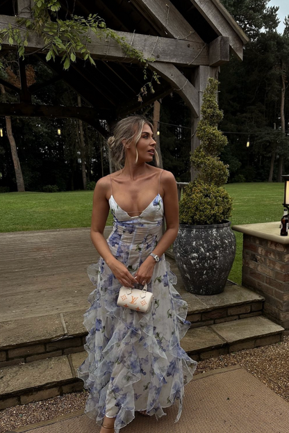 Elegant Lace Floral Maxi Dress With Flowing Silhouette Garden Wedding