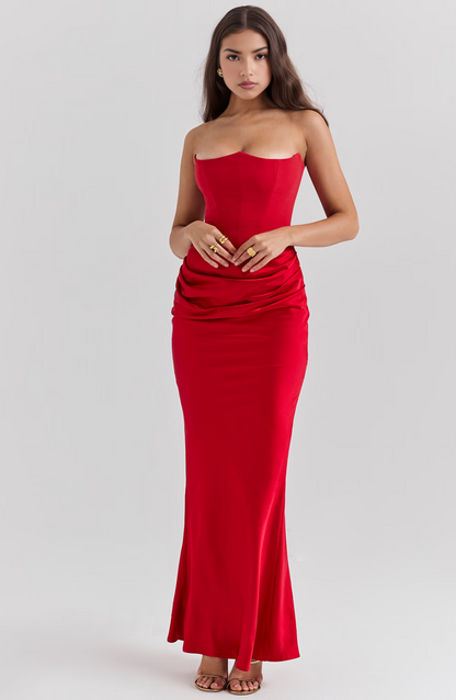 Timeless Chic Strapless A-Line Lace Wedding Guest Midi Evening Dress
